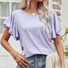 Свободная женская футболка с рукавом-бабочкой 2023 года, летние однотонные повседневные футболки с оборками, женская мода, футболки с круглым вырезом, топы 25978