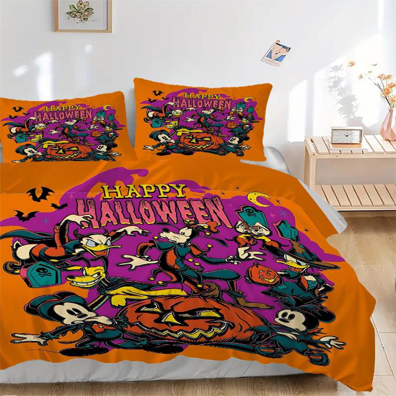 3pcs Happy Halloween Mickey and Friends Quilt Cover Set - Soft and Cozy Bedroom, Guest Room and Dorm Decorative Bedding 3-Piece Set 1 Quilt Cover