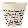 [R2216] - Bamboo Planter 'Messages' Beige Black (When We Sow It Is for Life) - 17x15cm