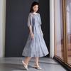 French Round Neck Five Quarter Sleeve Lace Up Dress