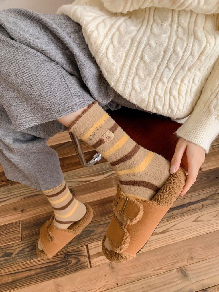 Kapibara Socks Velvet Thickened Warm Cute Home Floor Sleeping Socks White Cotton Socks Winter