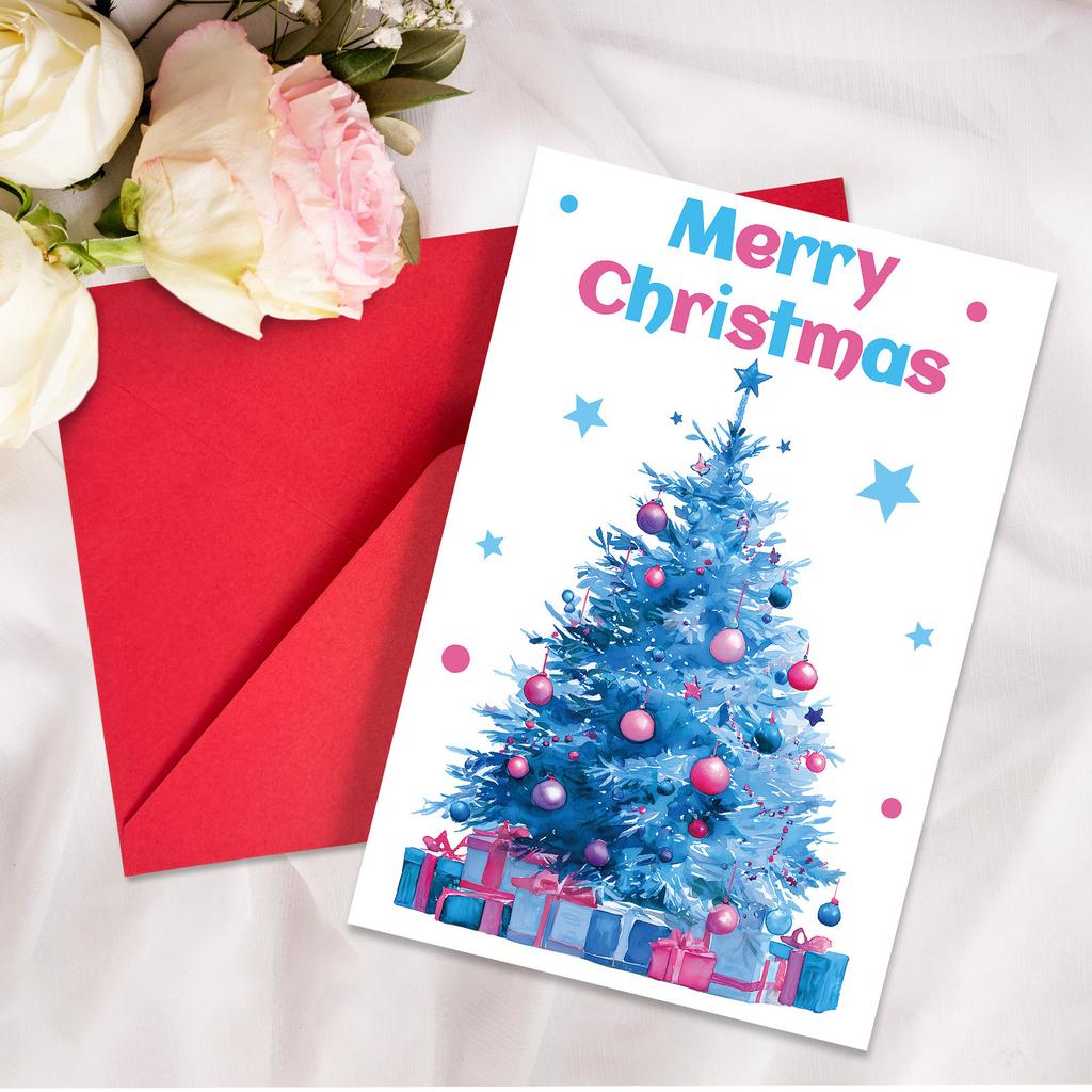 10PCS Large Christmas Greeting Cards with Envelopes, Watercolor Xmas Tree Cards for Holiday & New Year Gifts