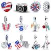 New S925 Silver Color Camera USA Eagle Banner America Charms Beads Fit S925 Original Bracelets DIY Jewelry Souvenir Gifts