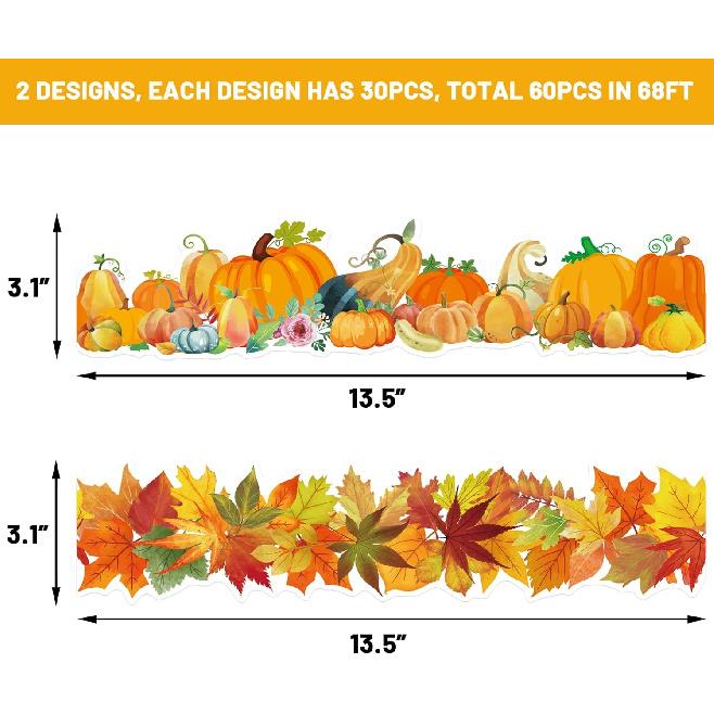 Fancy Land Pumpk Maple Leaves Bulletin Board Border Fall Border Trim for Classroom 68ft