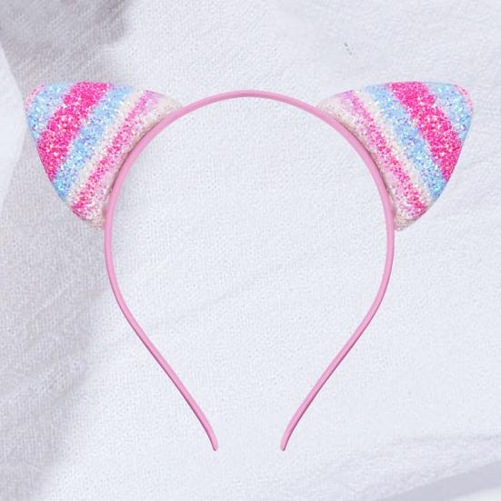 Повязка на голову для девочек с блестками, нескользящая тонкая гибкая прочная прическа, украшение ярких цветов, повязка для волос принцессы с кошачьими ушками, аксессуары для волос