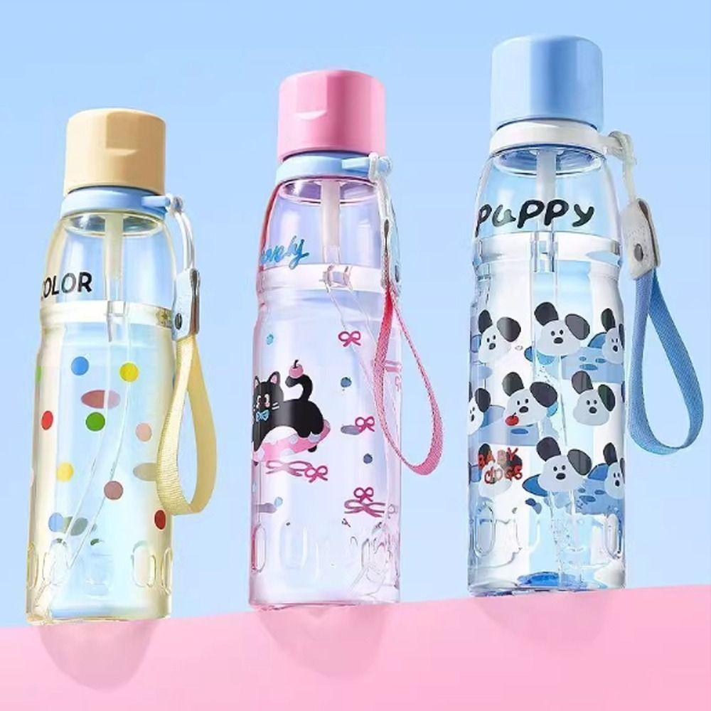 Plastic Portable Water Bottle Cartoon Sports Fitness Cup Drinking Cup  For Travel Summer Outdoor