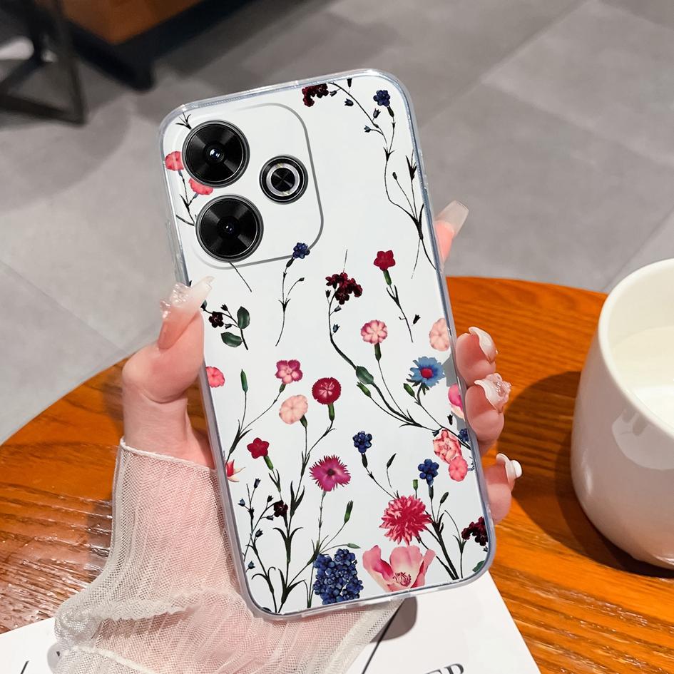 Прозрачные чехлы для Xiaomi Redmi A3 Pro A4 13 14C 14R Note 14 Pro Plus K80 Pro K70 Ultra 4G 5G Модные милые цветы Силиконовая защита камеры для Redmi