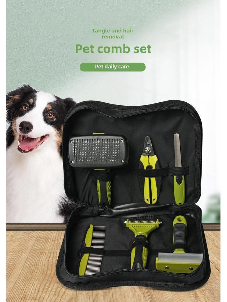 Набор для ухода за домашними животными: Расческа для распутывания, Прямая расческа, Кусачки для ногтей, Пилка, Нож для удаления волос, Расческа для удаления волос - 6 штук