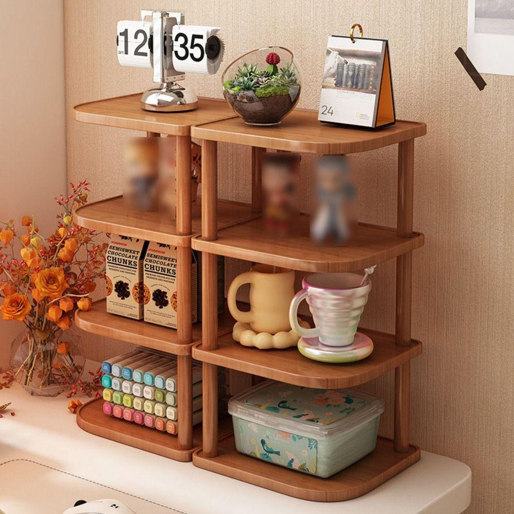 Stackable Desktop Corner Stand Vertical Design Standing Cosmetic Holder Wood Book Shelf Home