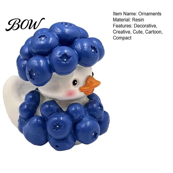 Handmade Three Dimensional Resin Crafts Blueberry Duck Ornament, Cute Cartoon Figurine, Miniature Creative Fun Halloween Table Centerpiece Animal