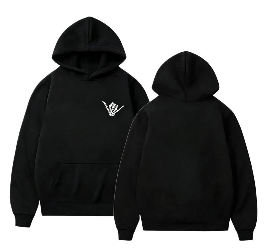 2026 New Streetwear Unisex Skeleton Hand Shaka Graphic Hoodie Autumn Winter Minimalist Dark Small Chest Print Hooded Sweatshirt