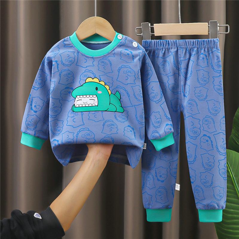 Cartoon Kids 100% Cotton Underwear Set Boys & Girls Thermal Pajamas Soft Long Sleeve Top & Pants Cozy Homewear & Sleepwear