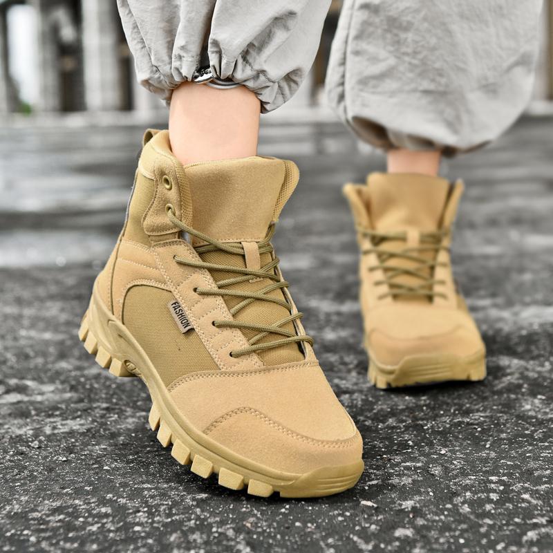 Fashion Casual Leather Mens Mid-Calf Boots Comfy Male Desert Ankle Boots Outdoor Non-Slip Hiking Shoes 2025 New Motorcycle Boots Botas