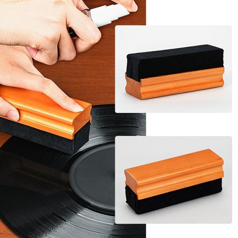 Professional Turntable Record Cleaner Brush, Soft Velvet, AntiStatic, Wood Grip Dust Remover Cleaning Liquid,Dust