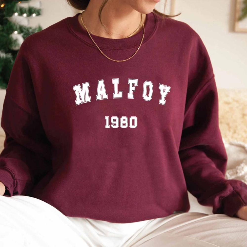 Толстовка с круглым вырезом Malfoy 1980 Толстовка с графическим принтом Draco Malfoy Толстовки с коротким рукавом для женщин Уличная одежда Пуловер