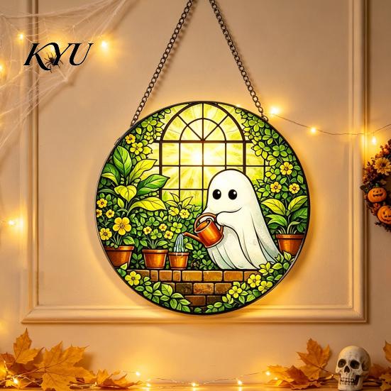 Old School Horror Room Decor Retro Halloween Pendant, Ghost/Bat/Spider Web/Pumpkin Head Print, Door Handle Welcome Sign Vintage Acrylic Hanging