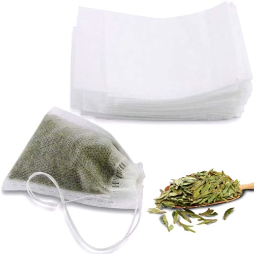 YFFSFDC 100 Disposable Empty Tea Bags, Non-Woven, Unbleached, Strong Penetration, Natural, for Loose Leaf Tea & Coffee (7cm X 9cm)
