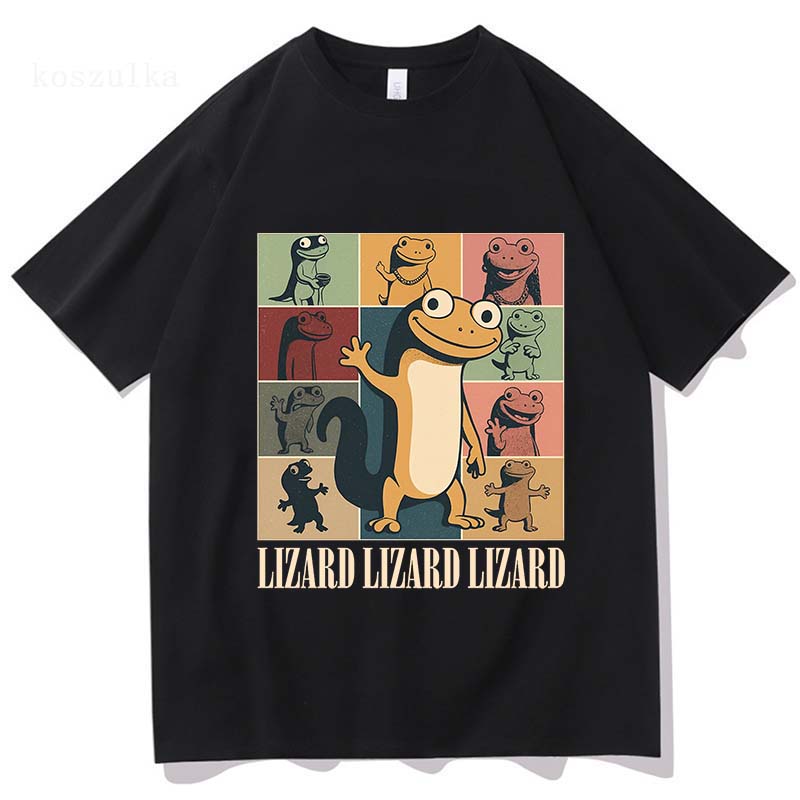 Модная футболка с графическим принтом мультяшного мема про ящерицу, с коротким рукавом, хлопковая, с круглым вырезом, повседневная, забавная, с принтом, повседневные мужские футболки