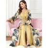 Set Women's Ramadan Robes Women's Elegant Printed Moroccan Robe Formal 2 Piece Islamic Maxi Dress