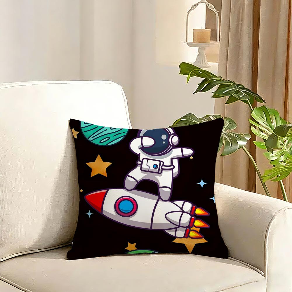 outer space spaceship astronaut rocket Cushion Cover Reversible Plush Pillow Cover Soft Fluffy Home Decor for Sofa Bedroom