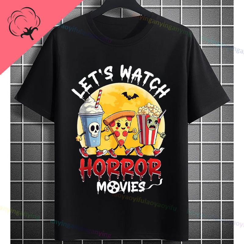 Funny I Just Want To Pet Dogs Watch Horror Movies Graphic Tshirt Short Sleeve 100cotton Casual Streetwear Humor Style Tshirt