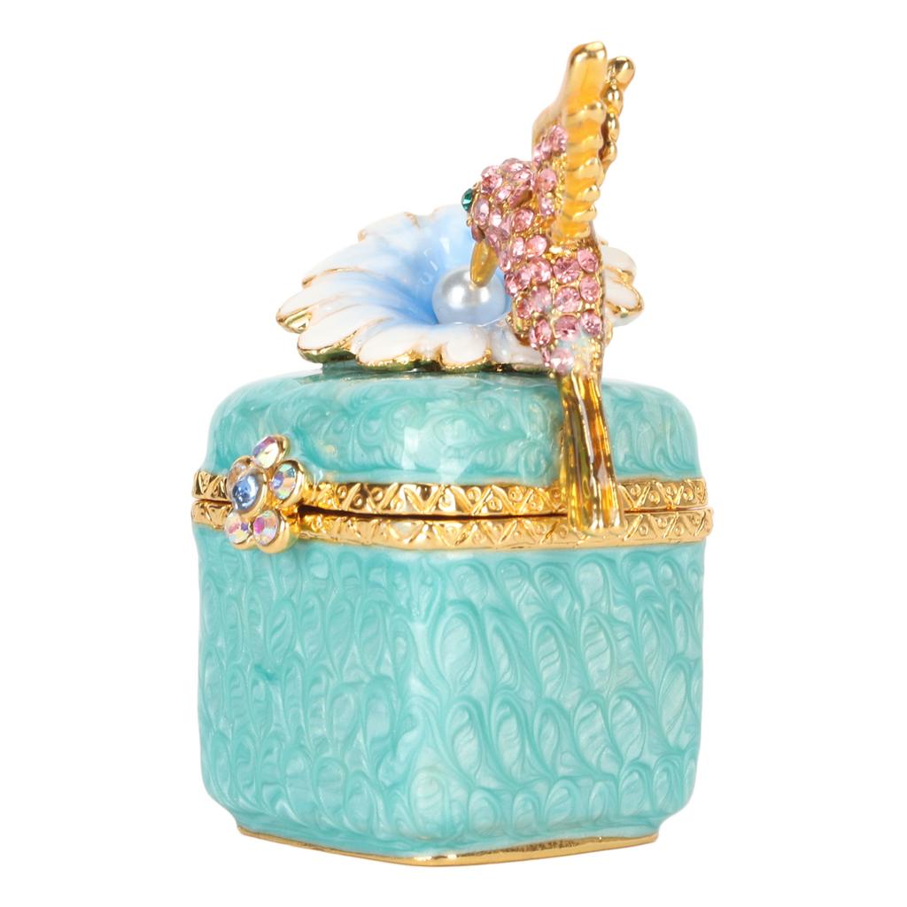Bird Figurine Jewelry Box Hand Painted Decorative Metal Mini Hinged Jewelry Holder for Rings Earrings Necklaces Blue