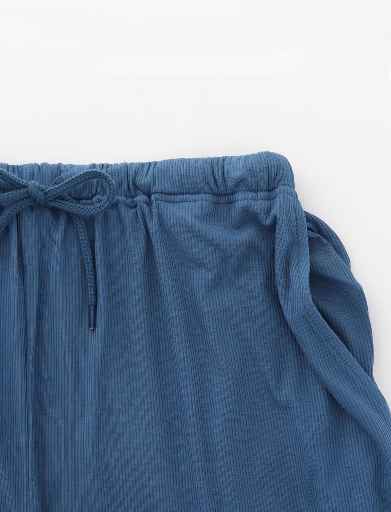 SUIMIN CARE Вязаный рубчик Короткий и Однотонный серый и Размеры и LL Мужская пижама, Рукава, Шорты, Цвет, Лето, Синий, M, L, (М, Синий)