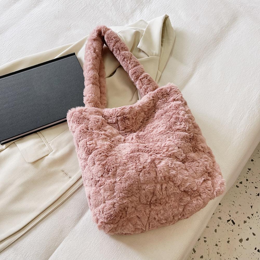 Пушистые женские сумки для девочек из плюша, осенне-зимние сумки на плечо Bgas в стиле ретро, однотонные мягкие плюшевые сумки-тоуты, женские сумки для покупок