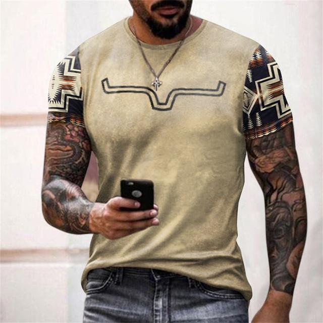 Винтажные мужские футболки с ковбойским принтом и принтом, летняя уличная одежда с круглым вырезом, футболка большого размера, повседневные свободные топы с короткими рукавами, одежда