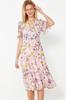 Women's Fashion New Dress Pink Floral Pattern A-Line Flounce Midi Lined Chiffon Woven Dress
