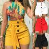Women's Fashion Casual Solid Color Print High Waist Sport Shorts