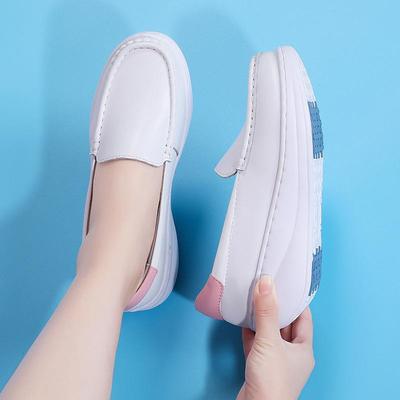 Женские туфли медсестры из коровьей кожи, дышащая мягкая подошва, не устают, каблук с наклоном стопы, белые, толстая подошва, увеличивающие рост, туфли-качалки, медицинские туфли-маффины