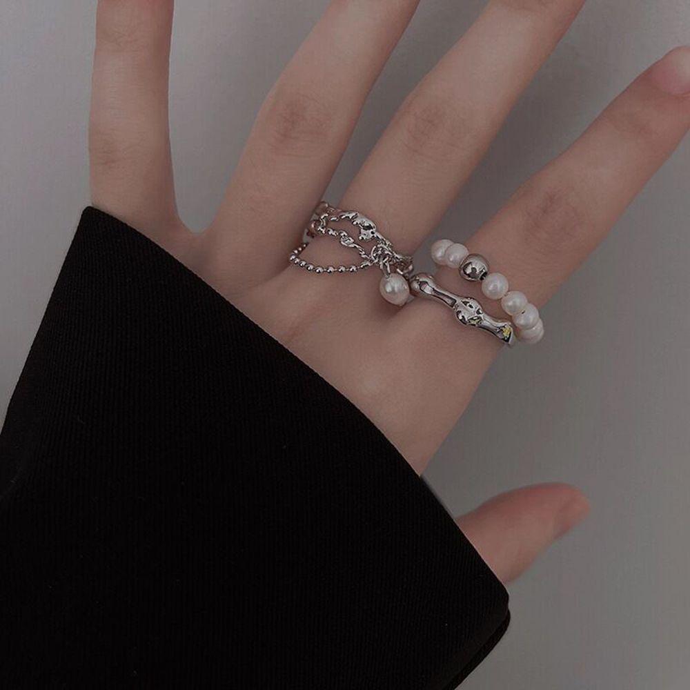 Tassel Chain Baroque Pearl Party Korean Style Women Rings Adjustable Open Ring Index Finger Ring