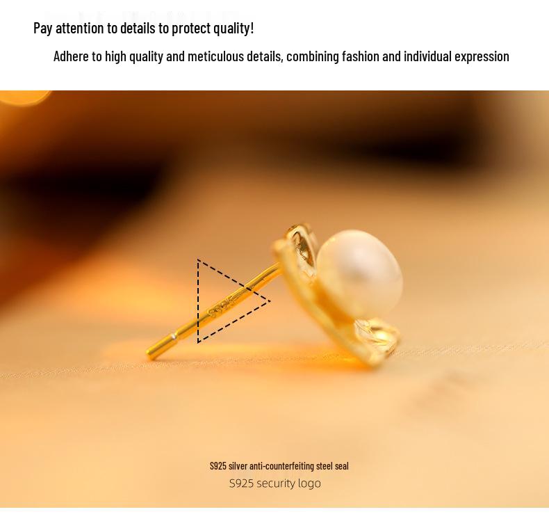 Серьги-пусеты Banyan Tree из серебра 925 пробы с геометрическим дизайном и жемчугом-ракушкой - Корейский трендовый нишевый стиль