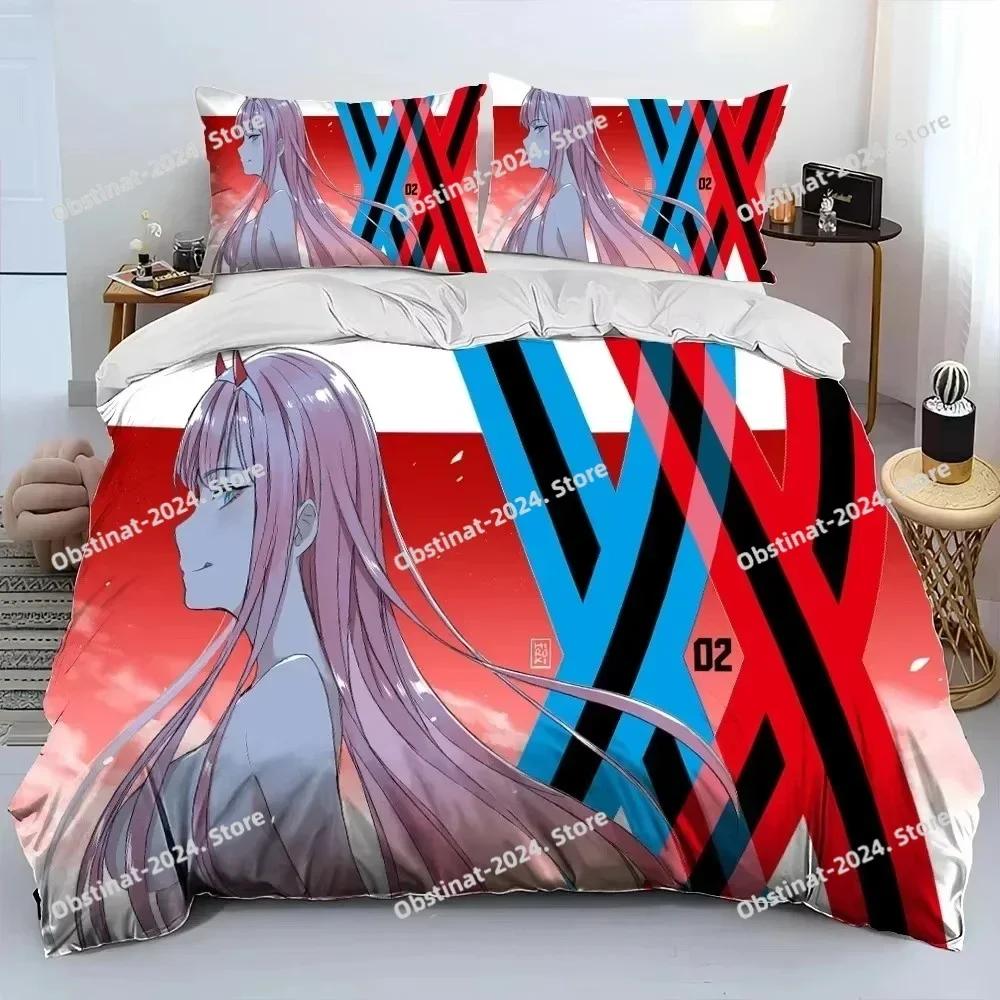 Zero Two DARLING In The FRANXX Аниме Печатное Постельное Белье Пододеяльник Наволочка Комплект Постельного Белья Простыня Пододеяльник Полный Размер