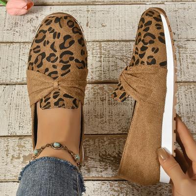 Мода Весна и Осень Мода Женские Удобные Повседневные кроссовки Женские Уличные Леопардовый принт Слипоны Балетки Обувь Zapatos De Mujer