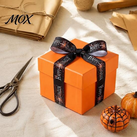 Festive Decorative Fabric Ribbon Halloween Ribbon, 5 Yards 5/8" Pumpkin Spider Web Printed for Gift Wrapping Wrapping, DIY Wreath Bow Crafts,