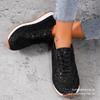 European and American Large-size Flat-bottomed Casual Sports Single Shoes Women's 2025 New European and American Sequined Lace-up 2025 Single Shoes