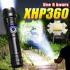 High Power XHP360 Flashlight Zoomable Torch 90000LM Lamp Self-protection Lantern Waterproof Flash Light Long Range Torch Light