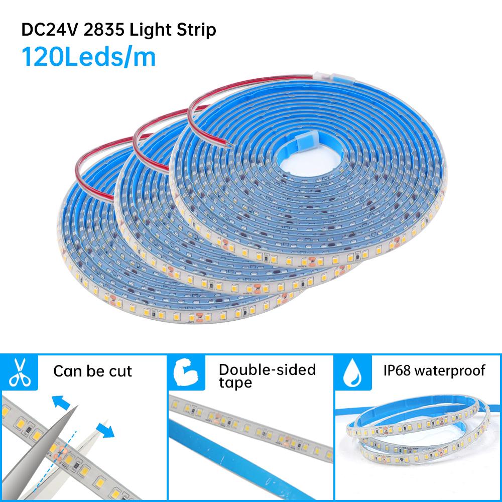 IP68 Waterproof LED Strip Lights 24V 2835 120Leds/m Warm Natural White Red Green Blue Flexible Lus Led Tape Underwater Decor
