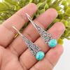 Blue Turquoise Gemstone Silver Earrings, Handmade Beautiful Earrings, 925 Solid Sterling Silver Jewelry Pretty Earrings Gift For Mom
