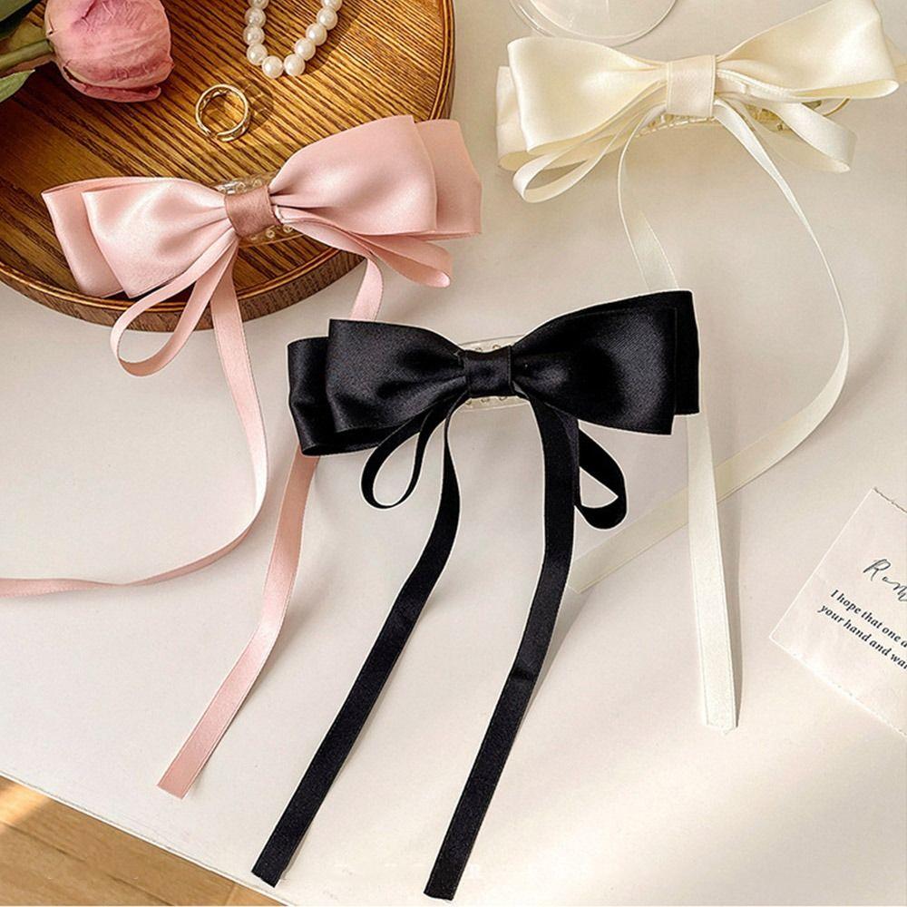 French Style Satin Bow Hair Clip Solid Color Women Hairpin Elegant Bow Ribbon Hair Clip  Girls