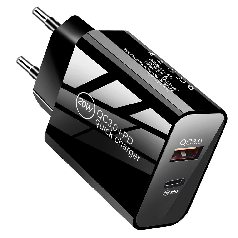 Быстрое зарядное устройство PD20W: Двухпортовый набор A+C QC3.0 для Apple 12, совместимый с вилкой EU/US