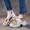 The First Layer of Cowhide Sandals for Women In the Summer of 2025, the New Breathable Hollow Ethnic Style Velcro Thick-soled Muffin Shoes for Women