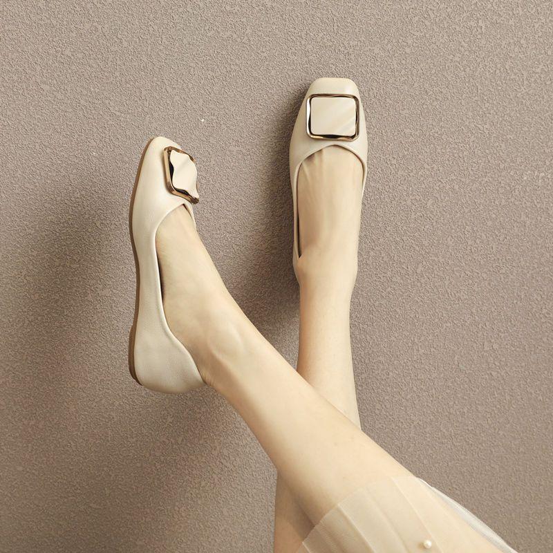 2025 новые однопедальные туфли на плоской подошве с мелким вырезом, женские весенне-осенние, нежные вечерние, удобные, с мягкой подошвой, универсальные туфли-дудочки