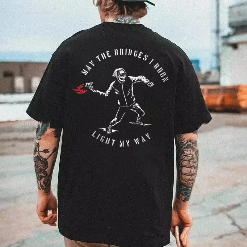 Готические футболки Harajuku Biker Skull Graphic T Shirts Men Fashion Trend Short Sleeve Tops Dark Punk Skulls Retro T Shirt Male Oversize Tee