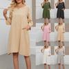 Fashion Women's Summer Round Neck Casual Fashion Solid Color Pullover 3/4 Sleeve Loose Dress