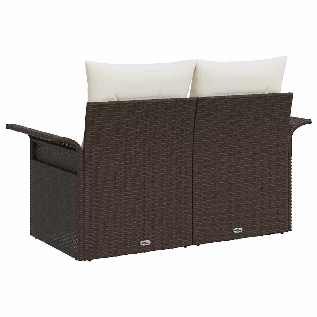 Garden Sofa with Cushions Brown 141 x 62 x 69 cm Poly Rattan