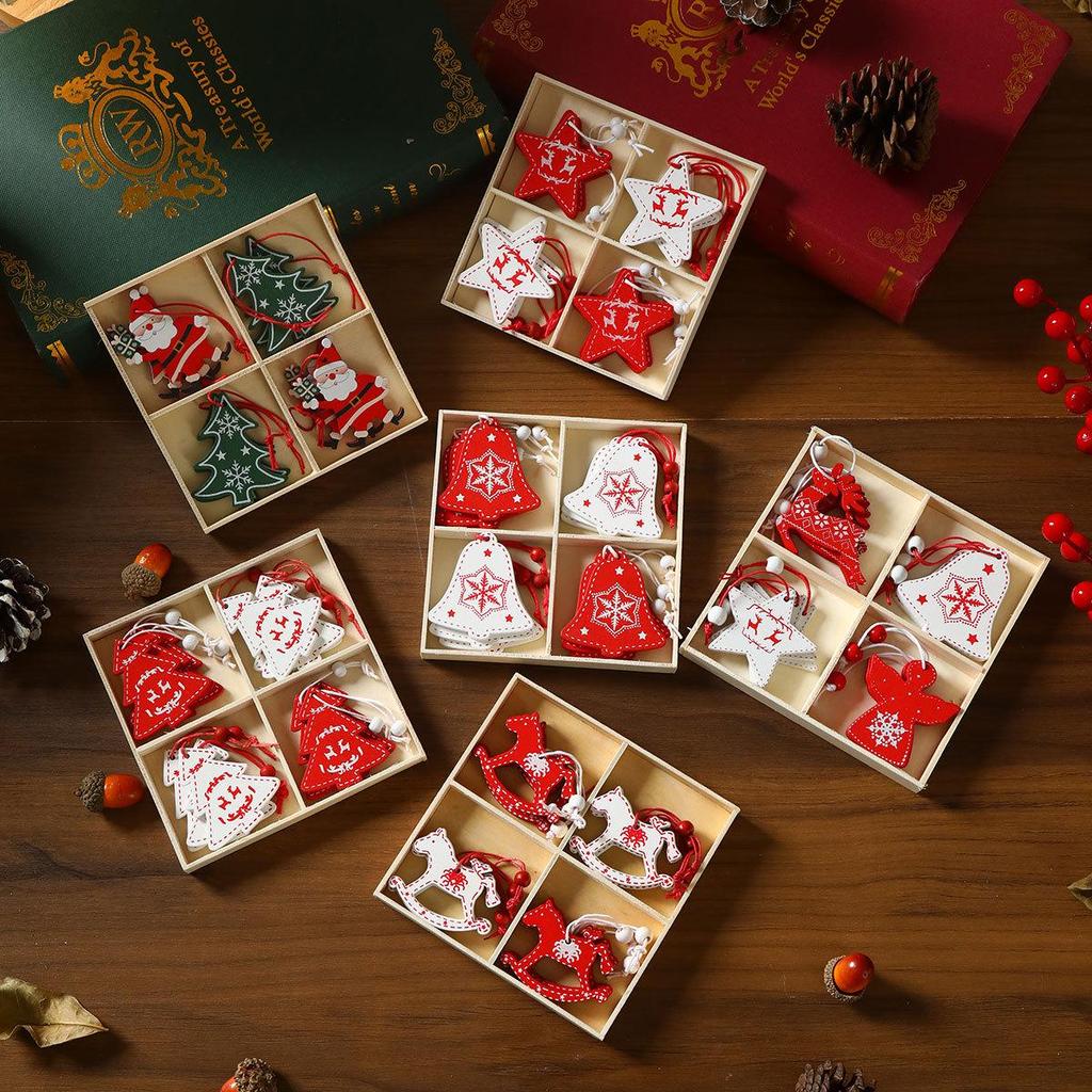 Exquisite Wooden Christmas Tree Ornaments and Small Gift Box