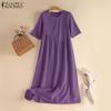 ZANZEA Летнее повседневное свободное платье с круглым вырезом и короткими рукавами